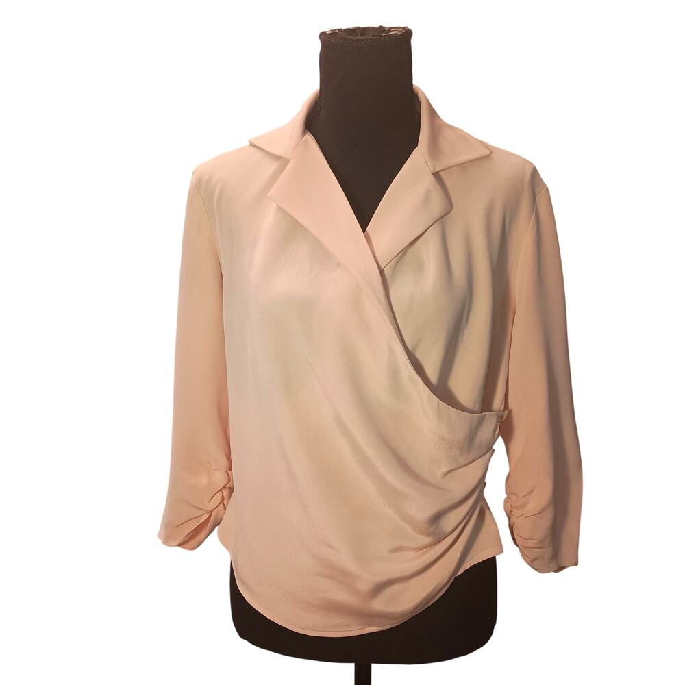 Patrick Christopher Silk Blouse Light Peach, Vintage Zipper back, Ruched Sleeves